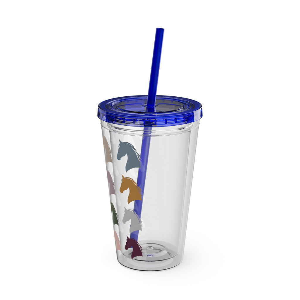 Horse Head Pattern Tumbler — 16oz Insulated Straw Cup