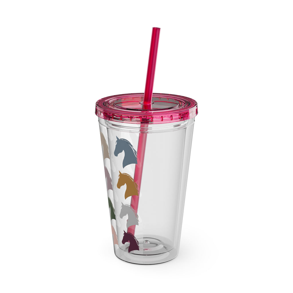 Horse Head Pattern Tumbler — 16oz Insulated Straw Cup