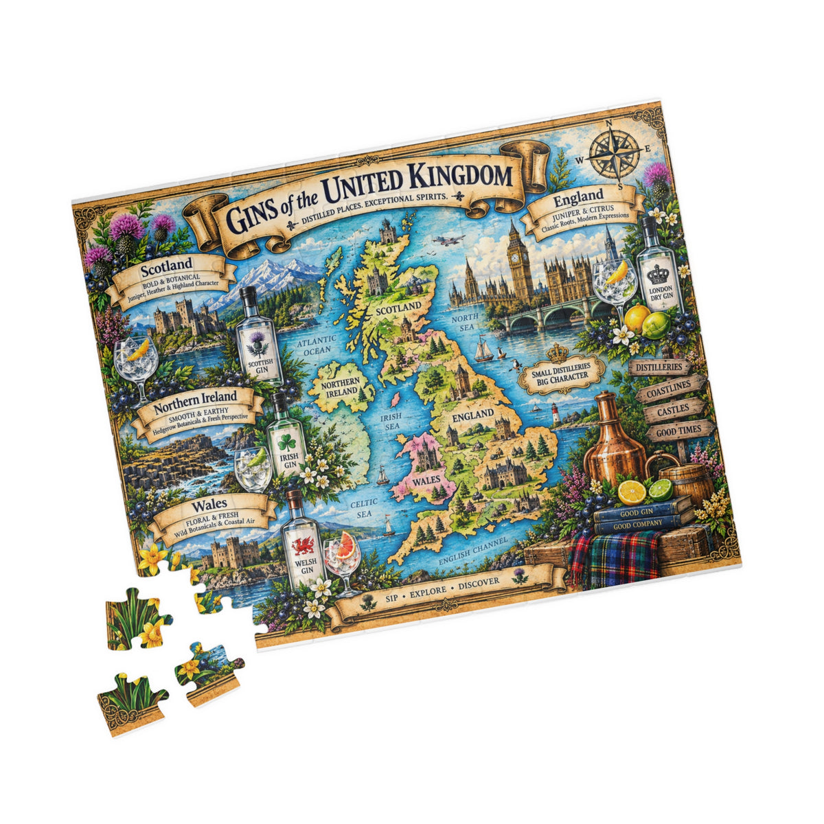Gins of the United Kingdom jigsaw puzzle map