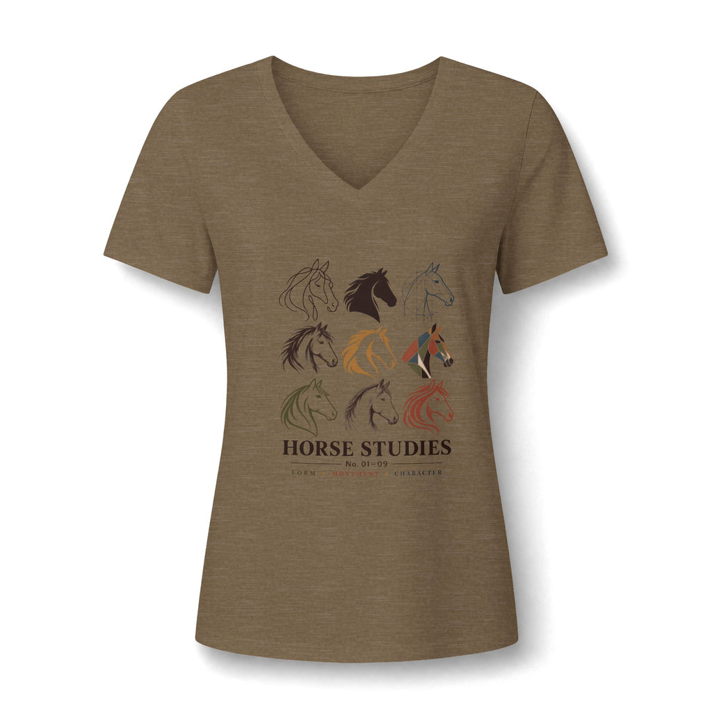 Horse Studies Women's V-Neck Tee — Stylized Horse Head Art