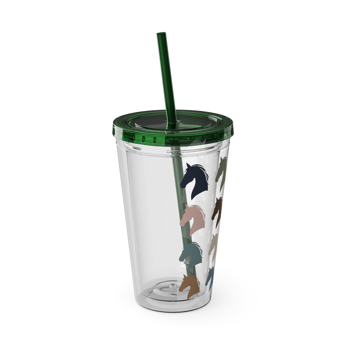Horse Head Pattern Tumbler — 16oz Insulated Straw Cup