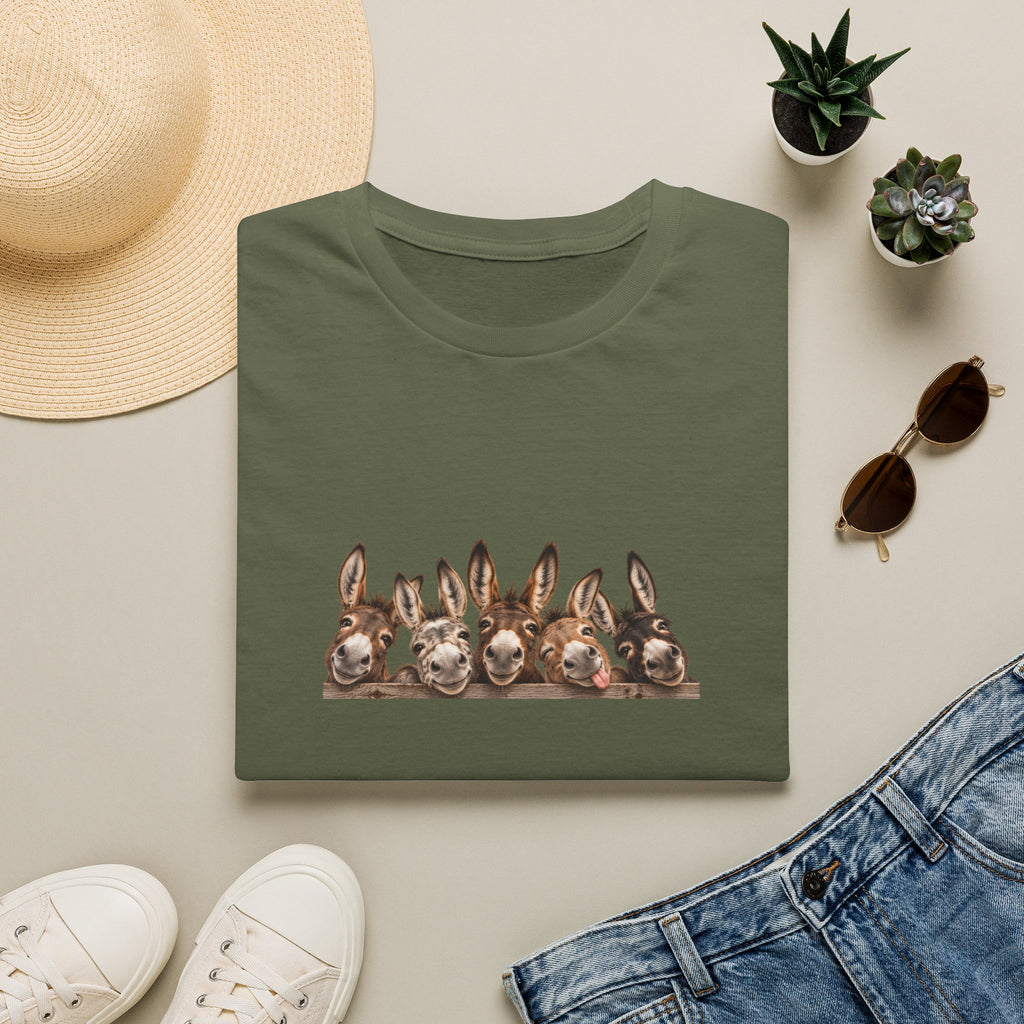 Donkey Row T-Shirt — Cute Peeking Donkeys Graphic Tee