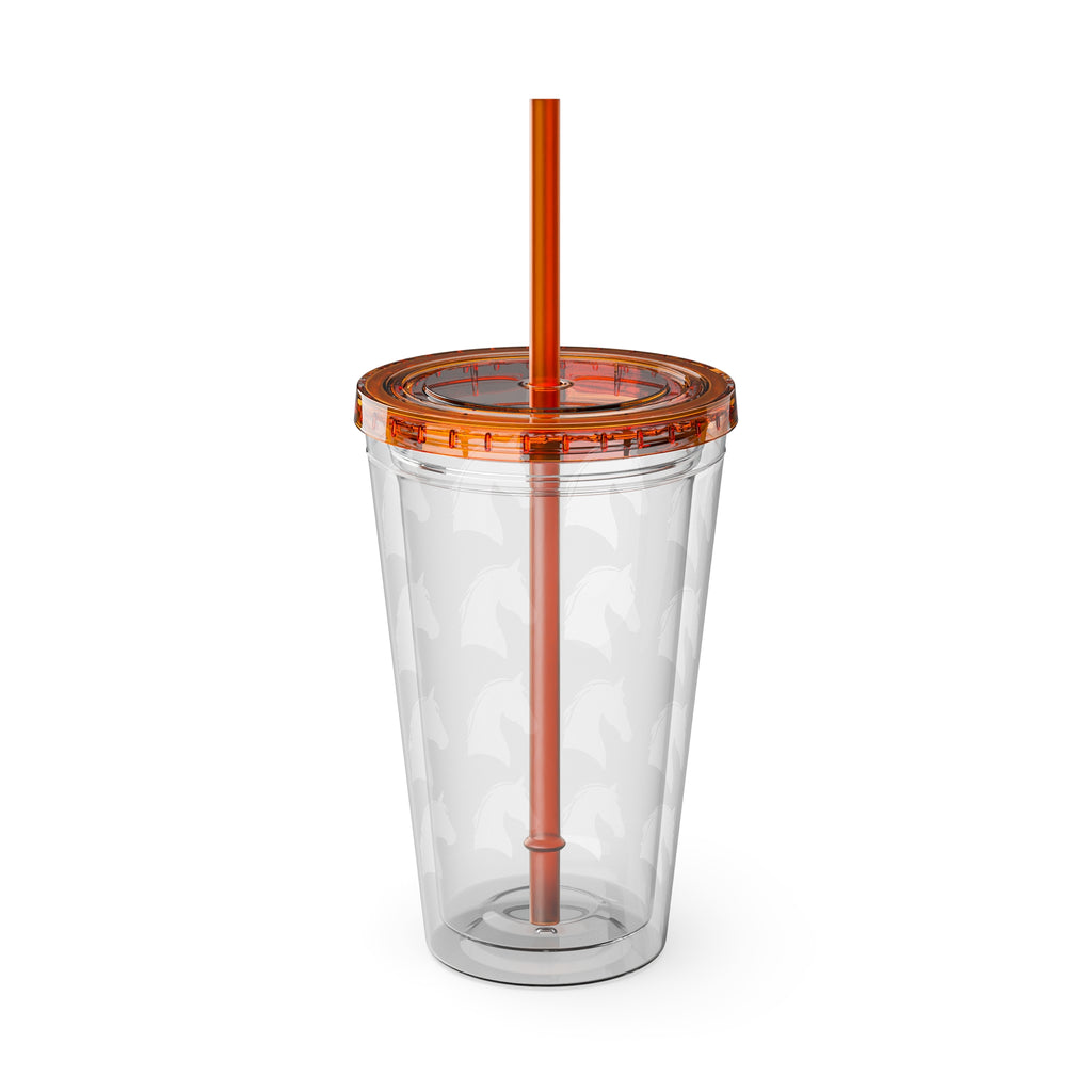 Horse Head Pattern Tumbler — 16oz Insulated Straw Cup