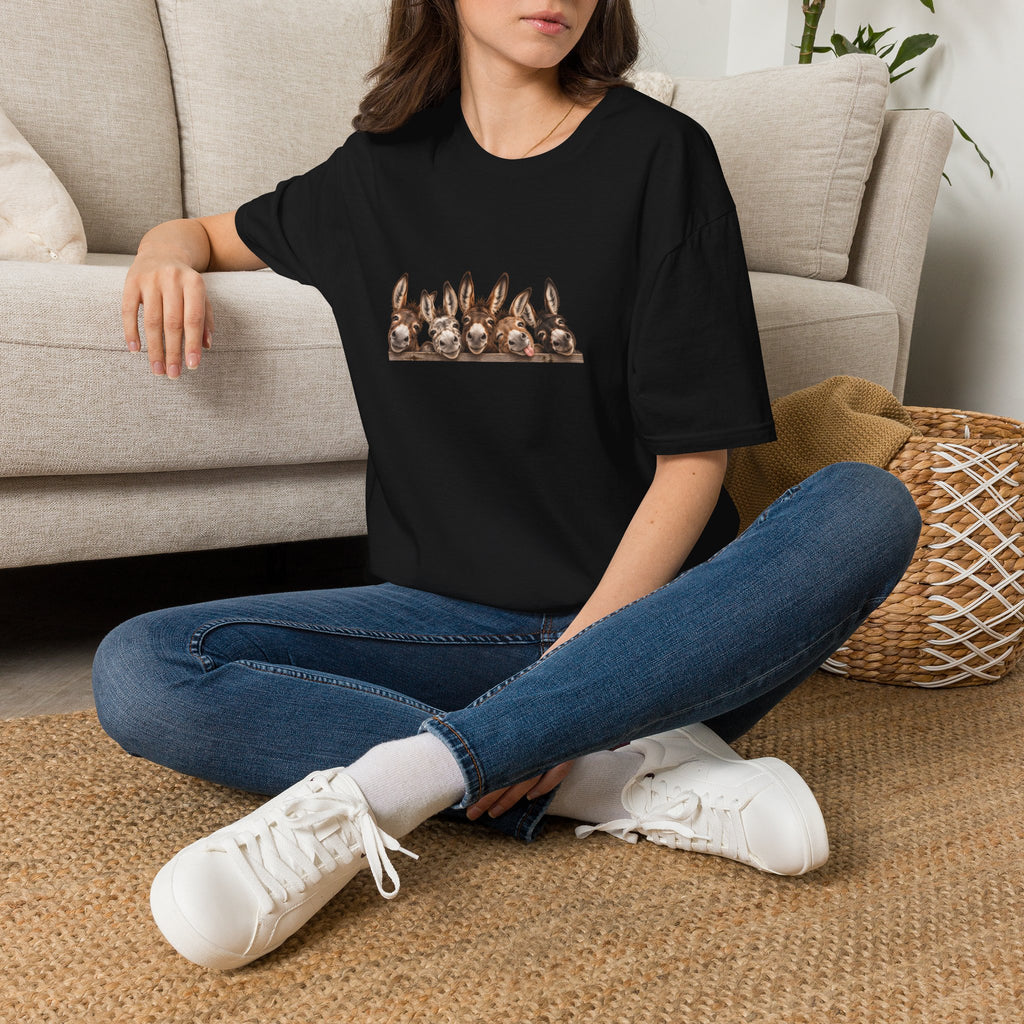 Donkey Row T-Shirt — Cute Peeking Donkeys Graphic Tee