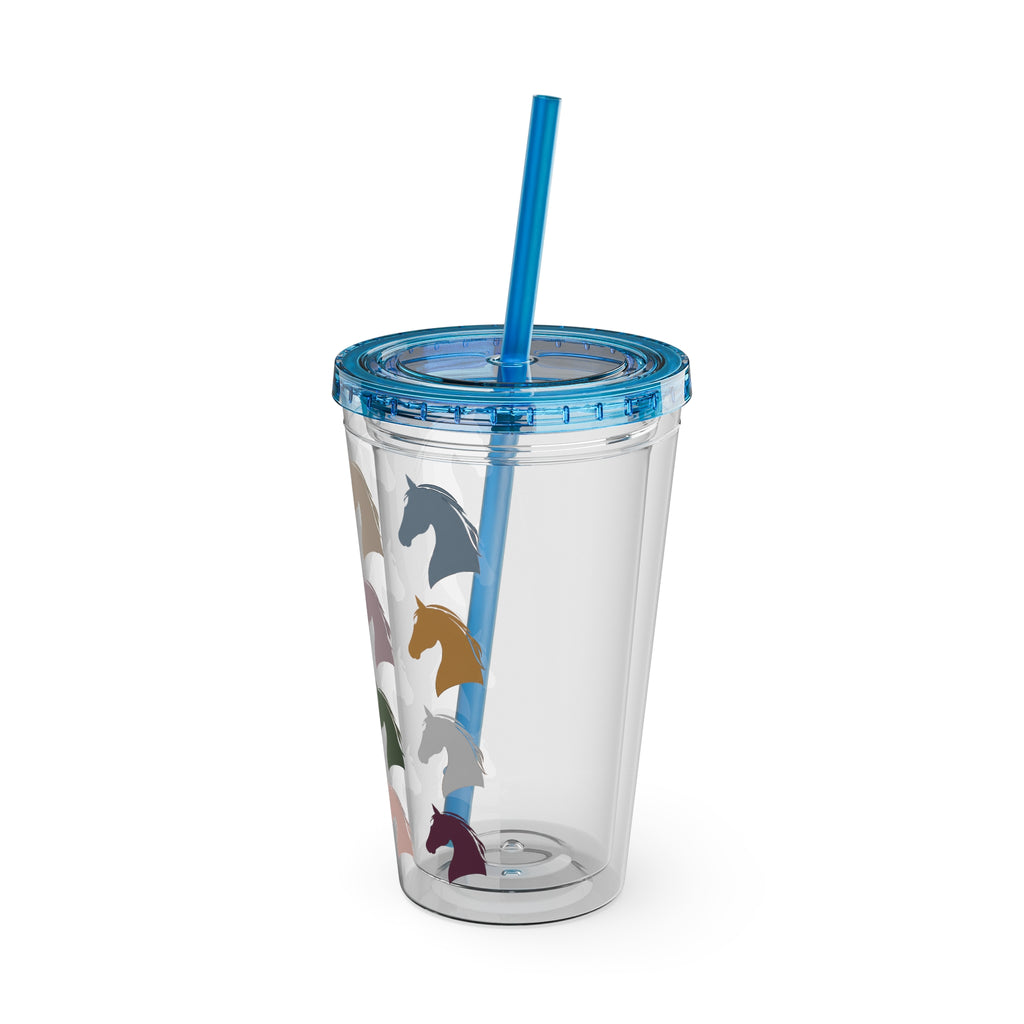 Horse Head Pattern Tumbler — 16oz Insulated Straw Cup
