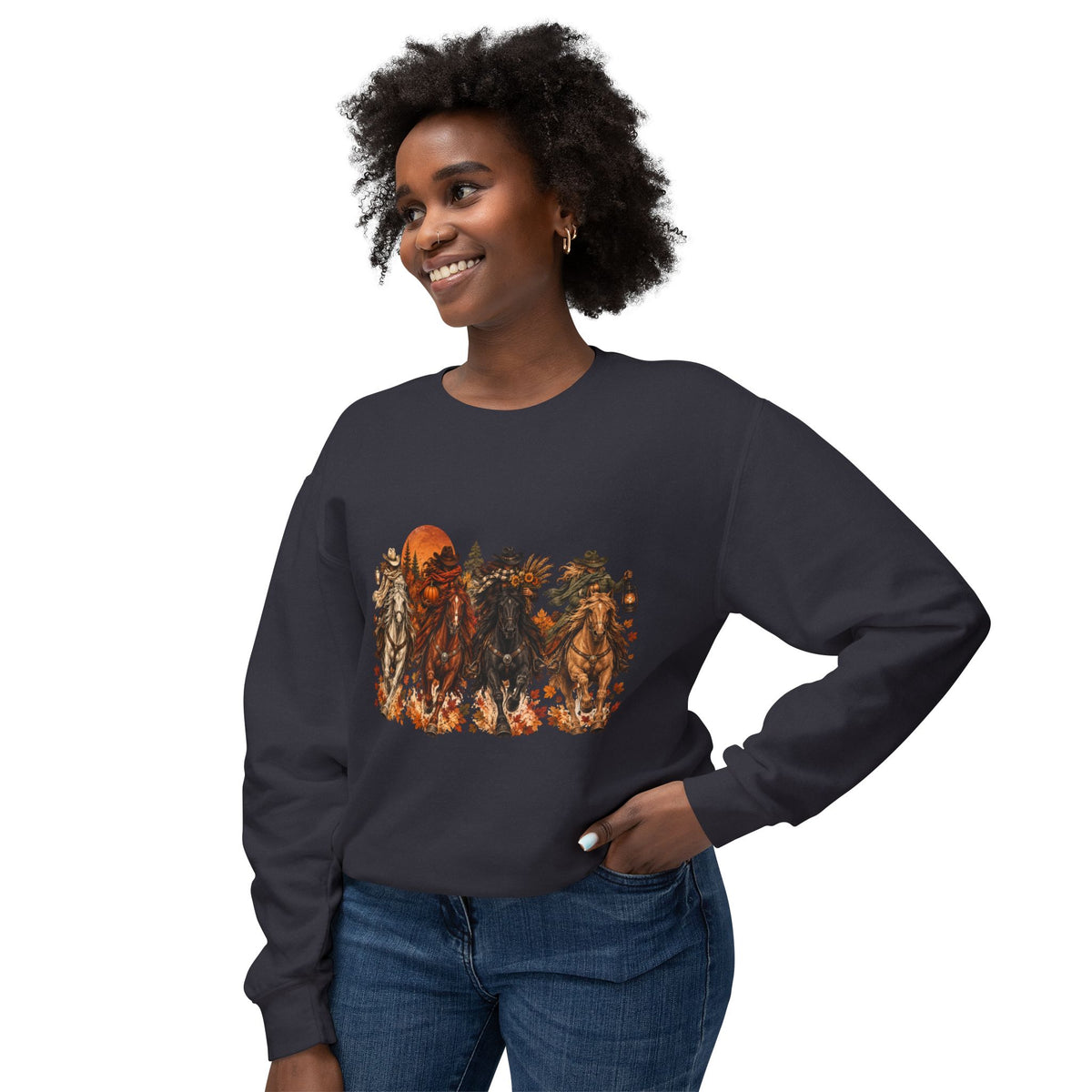 Fall Horse Sweatshirt, Western Cowgirl Autumn Crewneck, Horse Lover Gift, Equestrian Fall Sweatshirt