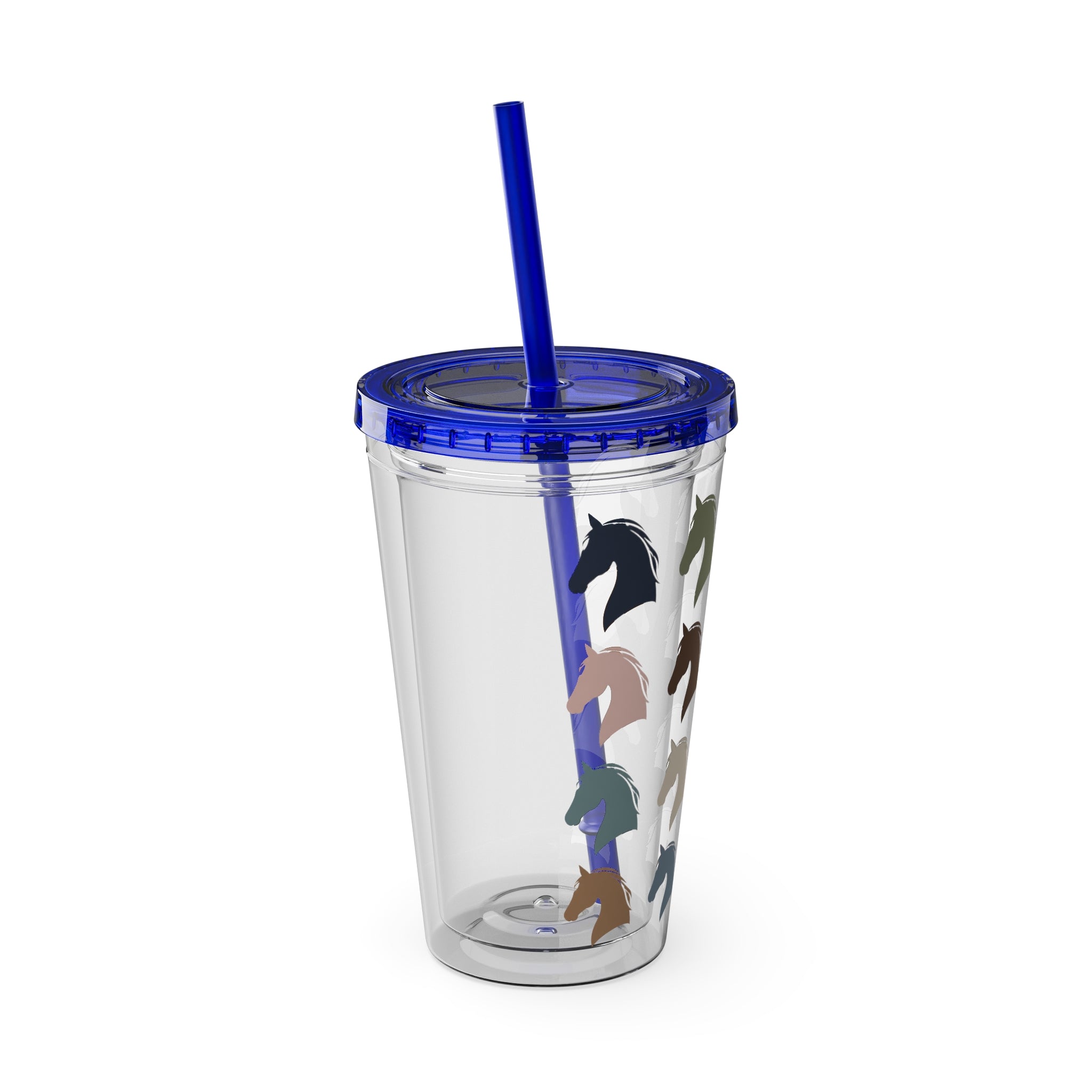 Horse Head Pattern Tumbler — 16oz Insulated Straw Cup
