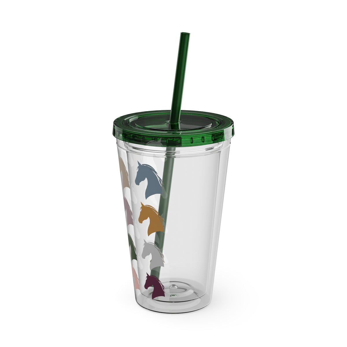 Horse Head Pattern Tumbler — 16oz Insulated Straw Cup