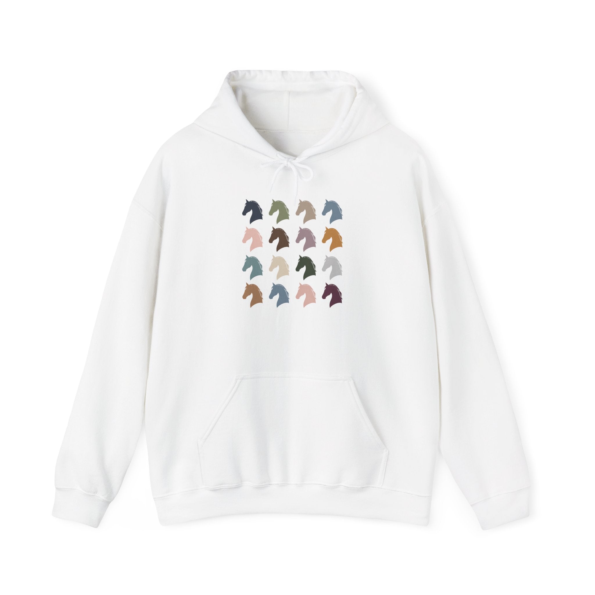 Minimal Horse Head Pattern Hoodie — Pastel Equestrian Graphic Sweatshirt