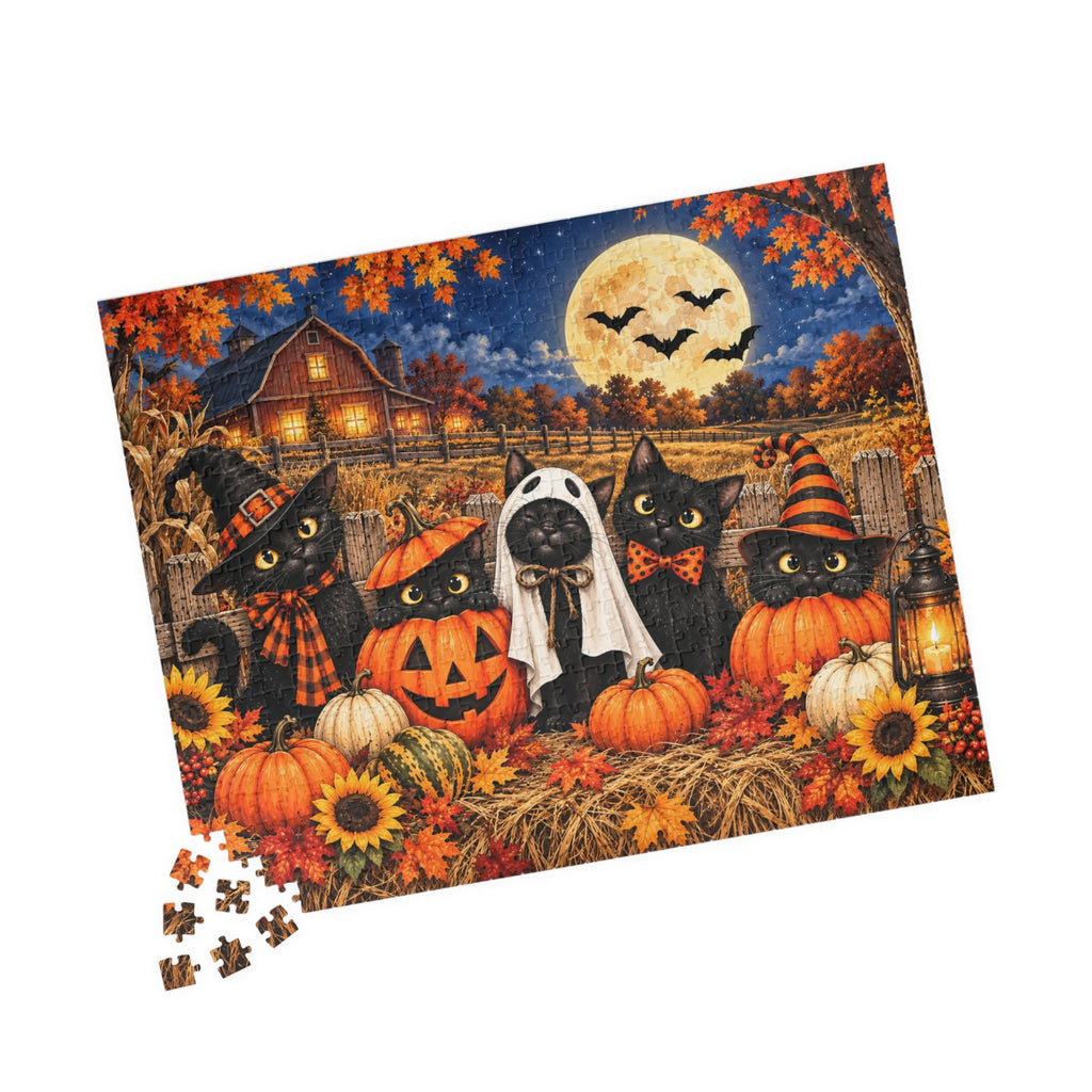 Halloween Black Cat Jigsaw Puzzle – Cute Fall Cat Puzzle