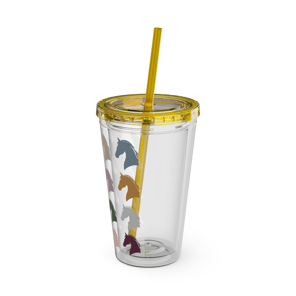 Horse Head Pattern Tumbler — 16oz Insulated Straw Cup
