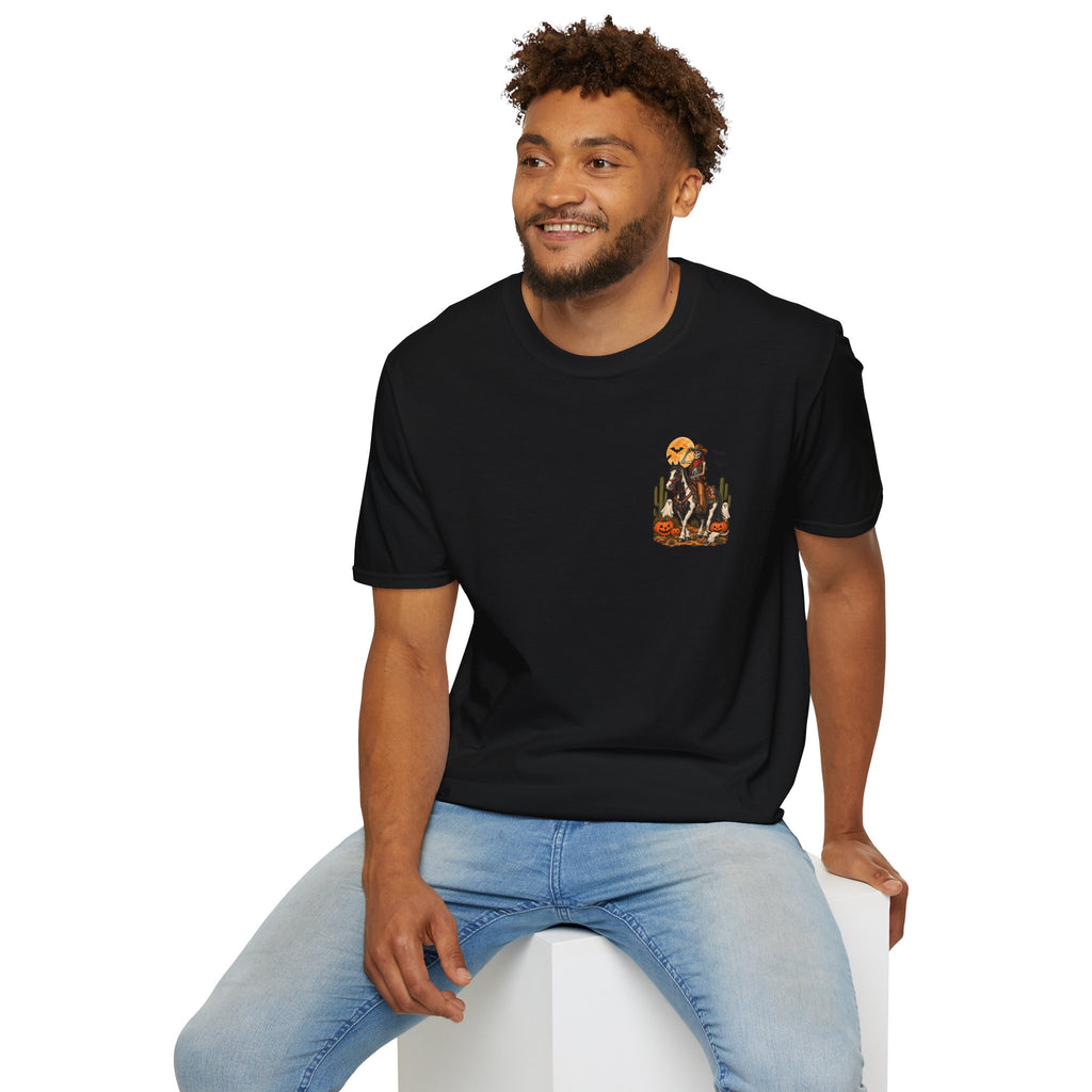 Western Halloween Skeleton Cowboy Horse T-Shirt – Spooky Equestrian Tee