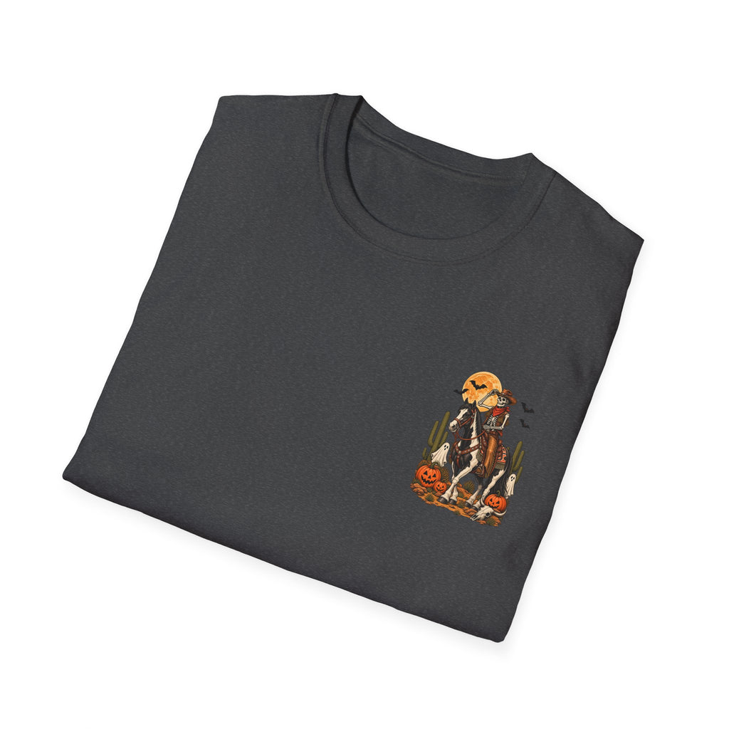 Western Halloween Skeleton Cowboy Horse T-Shirt – Spooky Equestrian Tee