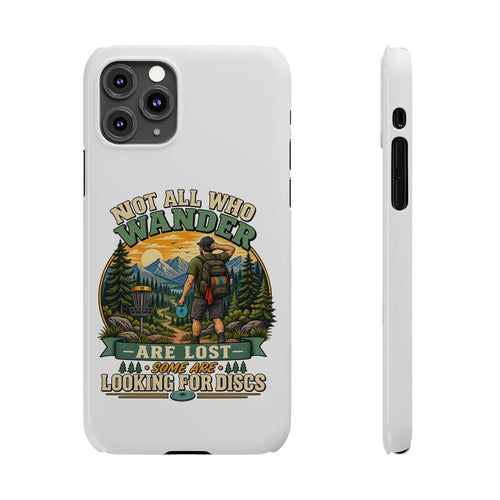 Slim phone case with hiking disc golf design