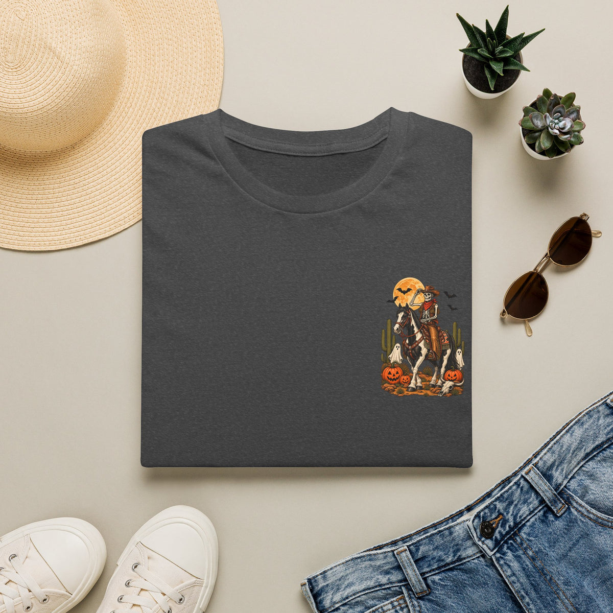 Western Halloween Skeleton Cowboy Horse T-Shirt – Spooky Equestrian Tee