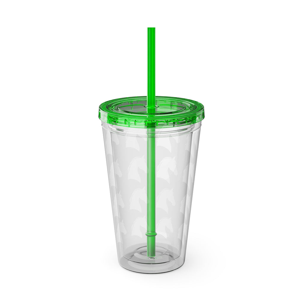 Horse Head Pattern Tumbler — 16oz Insulated Straw Cup